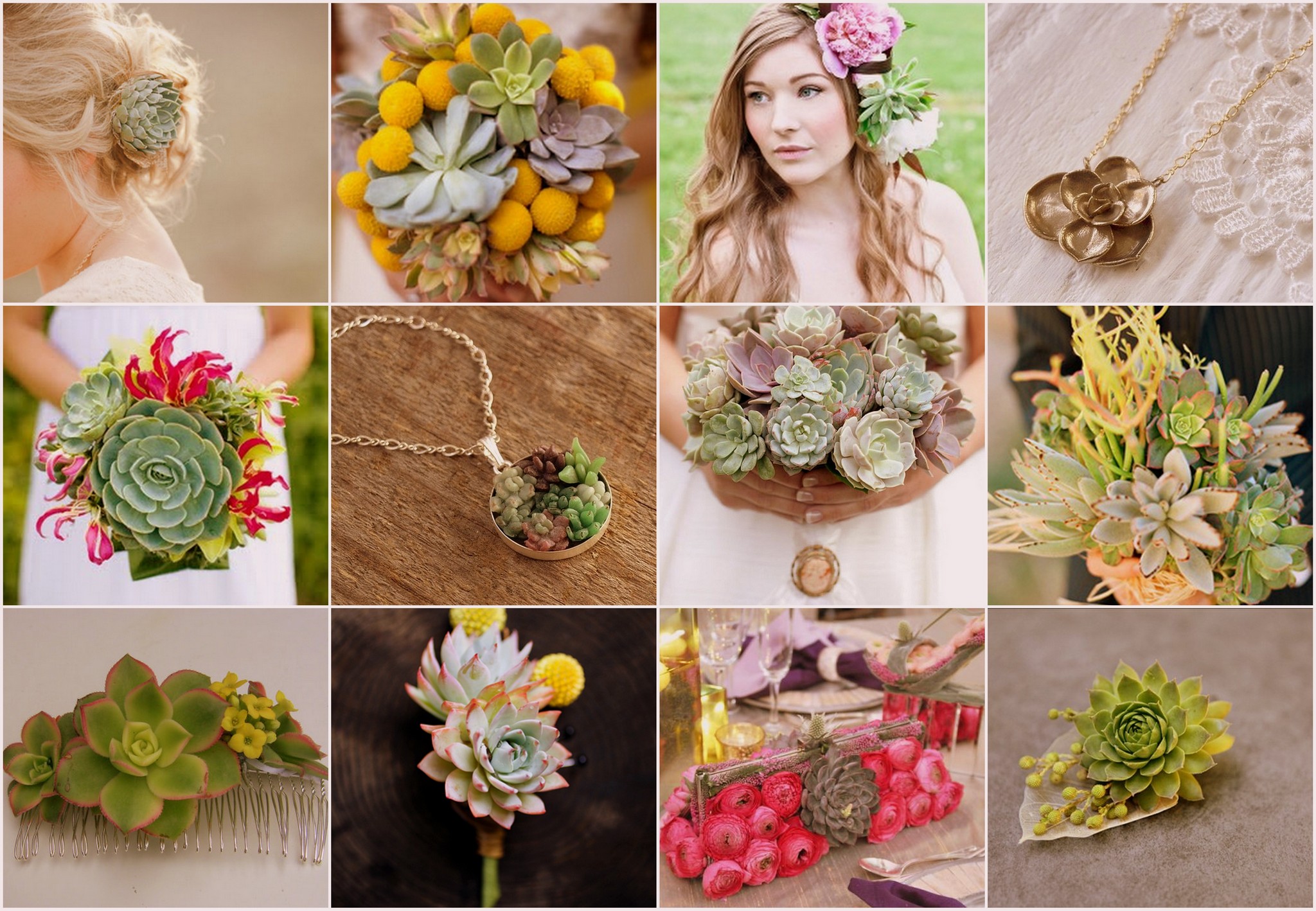 Succulent Wedding Theme Bridal Looks & Bouquets