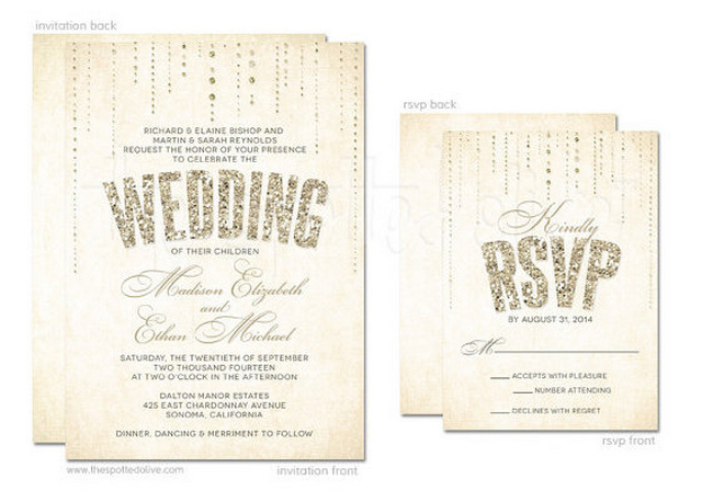 View this latest collection of wedding trends - a set of Glitter Wedding Invitations and Save the Dates options.