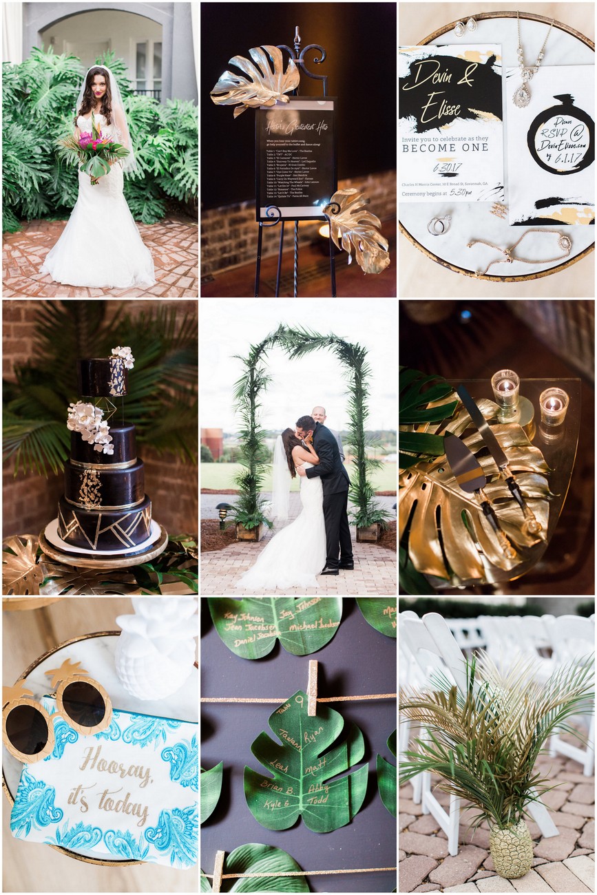 Glam Gold + Black Tropical Wedding Theme