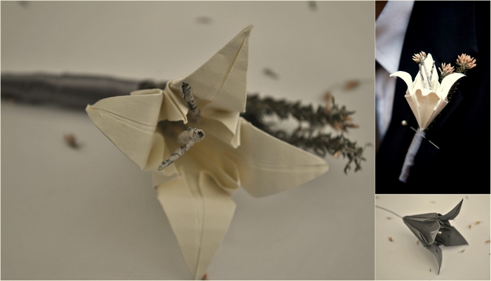 DIY Paper Origami Lily Vintage Wedding Corsages & Boutonnières