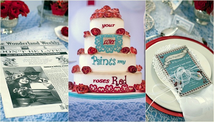 Alice in Wonderland Wedding Ideas in Red and Blue