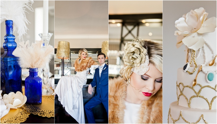 Oh Great Gatsby Blue and Gold Wedding Inspiration Styled Shoot