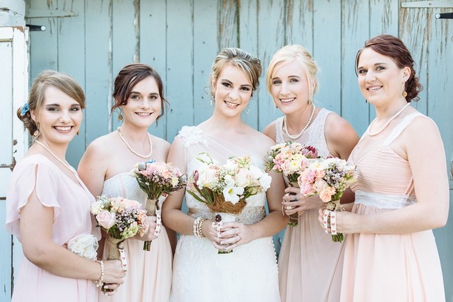 Bridesmaids :: Pretty paper Flower, Rustic Blush Farm Wedding :: South Africa :: Louise Vorster Photography :: Seen on ConfettiDaydreams.com