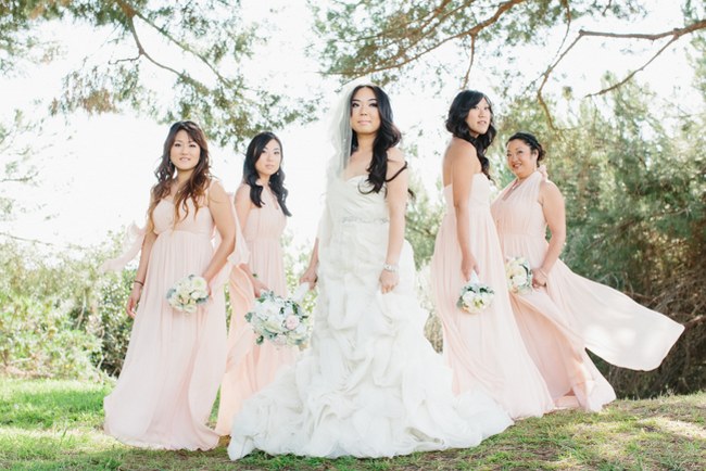 Stunning Bridesmaids | Dreamy Blush Pink Grey California Wedding | Marianne Wilson Photography via ConfettiDaydreams.com