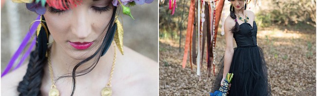 Flower Crown and Bouquet // Purple Orange and Yellow Gypsy Wedding Ideas // Memory Box Photography