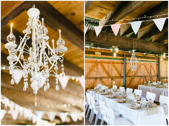 Chandelier // Vintage Chic Barn Wedding Reception // Louise Vorster Photography