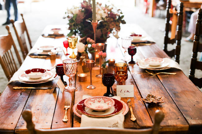 Delicious Gold & Maroon Autumn Barn Wedding Inspiration {Photography by Seneca}