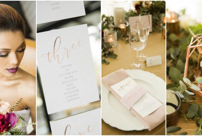 Elegant Copper Rose Gold+ Blush Geometric Wedding Decor {Bianca Smit Photography}