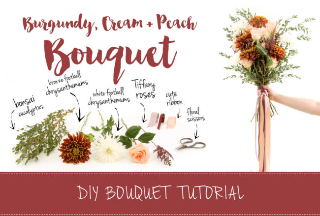 Make this pretty burgundy and cream DIY wedding bouquet tutorial.