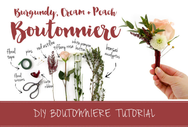 Burgundy Cream Wedding Boutonniere DIY Tutorial