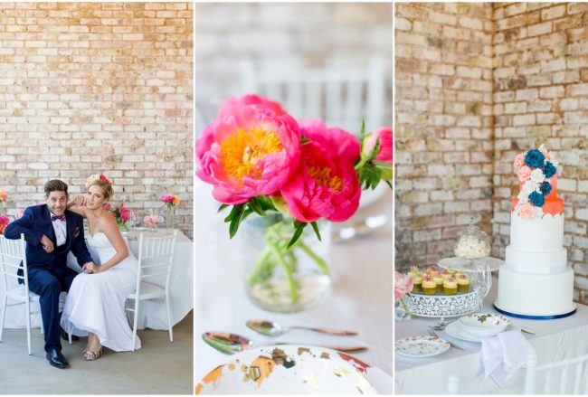 Cheerful Coral, Navy + Gold Summer Brunch Wedding Ideas (Marné Photography)