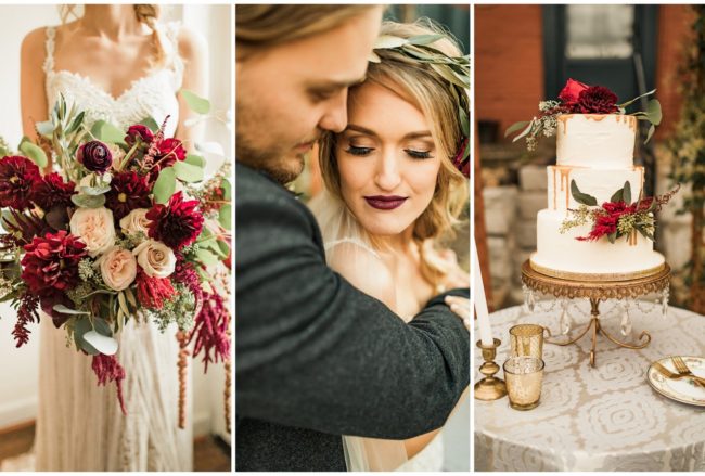 Boho-Inspired Burgundy, Ivory + Green Wedding