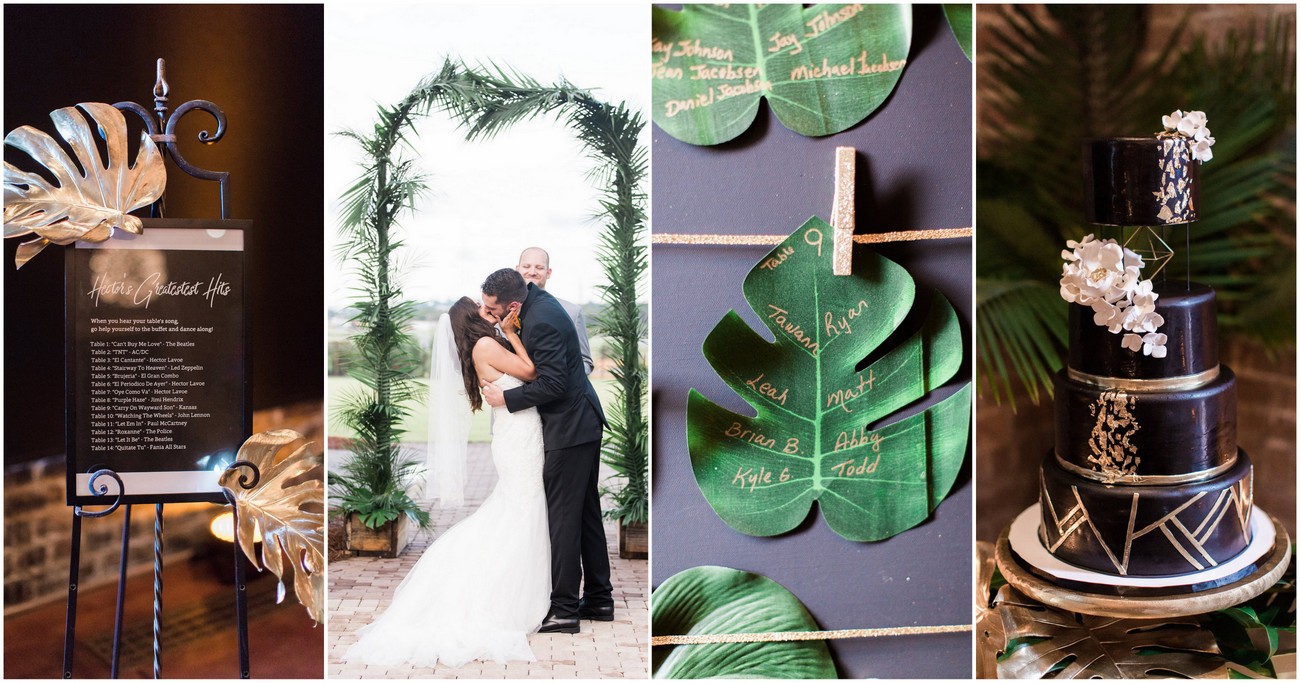 Gorgeously Glam Gold + Black Tropical Wedding Theme