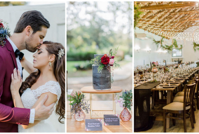 Burgundy, Gold + Black Geometric Wedding with Old Hollywood Glam