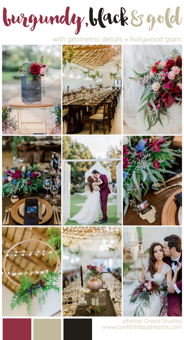 Burgundy, Gold + Black Geometric Wedding Inspiration
