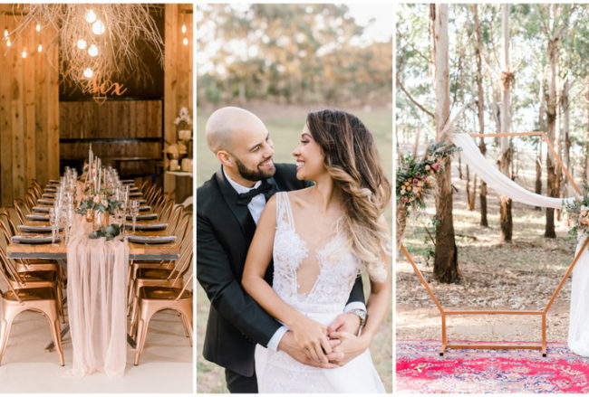 Romantic Gold + Blush Geometric Boho Forest Wedding