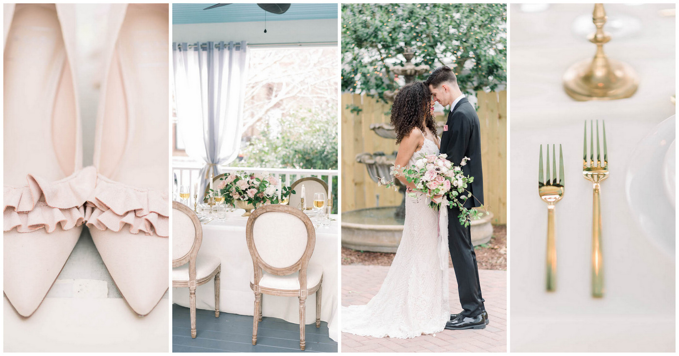Blush pink and gold wedding dress deals