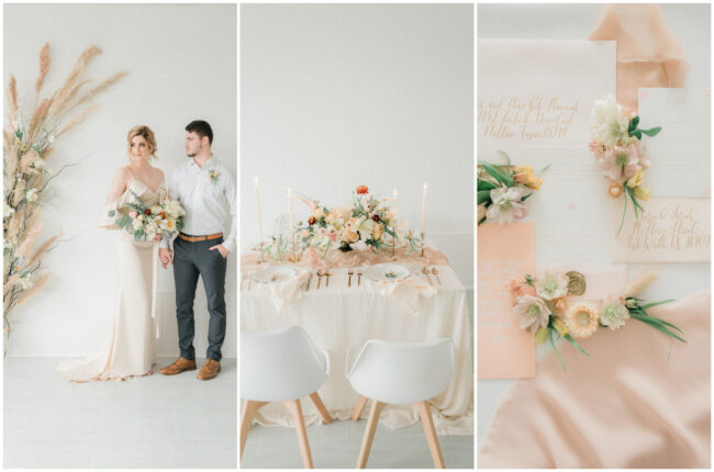 peach cream and blush pampas grass wedding