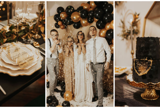 Cozy, Couples’ Winter Elopement in Gold + Black