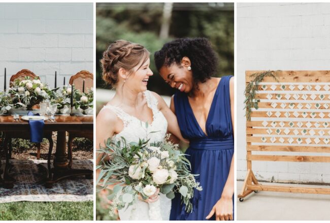 Sustainable Wedding in Navy Gold Greenery