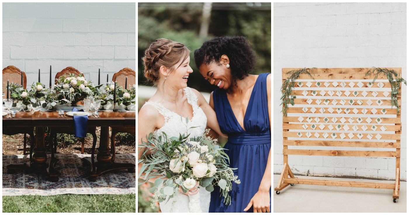 Sustainable Wedding in Navy Gold Greenery