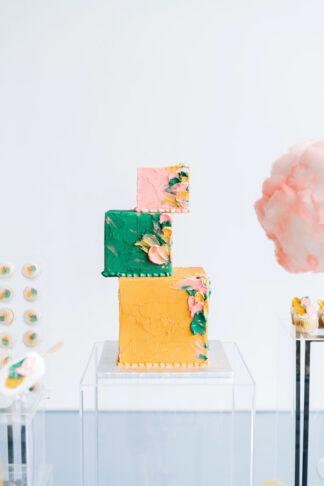Whimsical Modern Art Gallery Wedding Cake