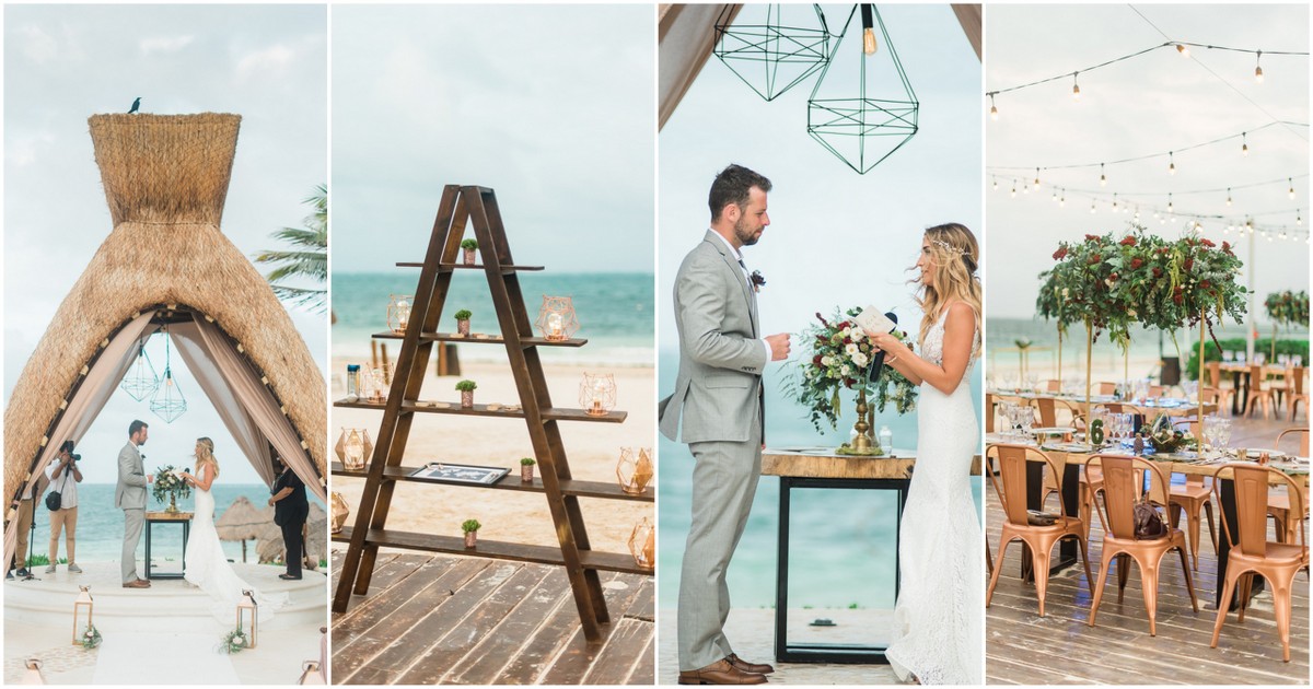 Check Out This Copper Geometric Boho Beach Wedding In Cancun Dreams Riviera Cancun Resort Wedding