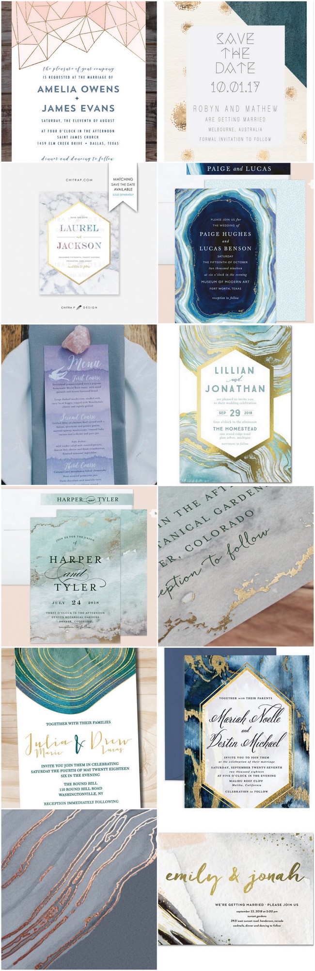 15 Geode Agate and Crystal Wedding Invitations to Rock Your World!