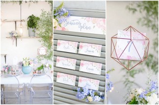 Rose Quartz Pink and Serenity Blue Geometric Wedding Ideas - Veronique Photography